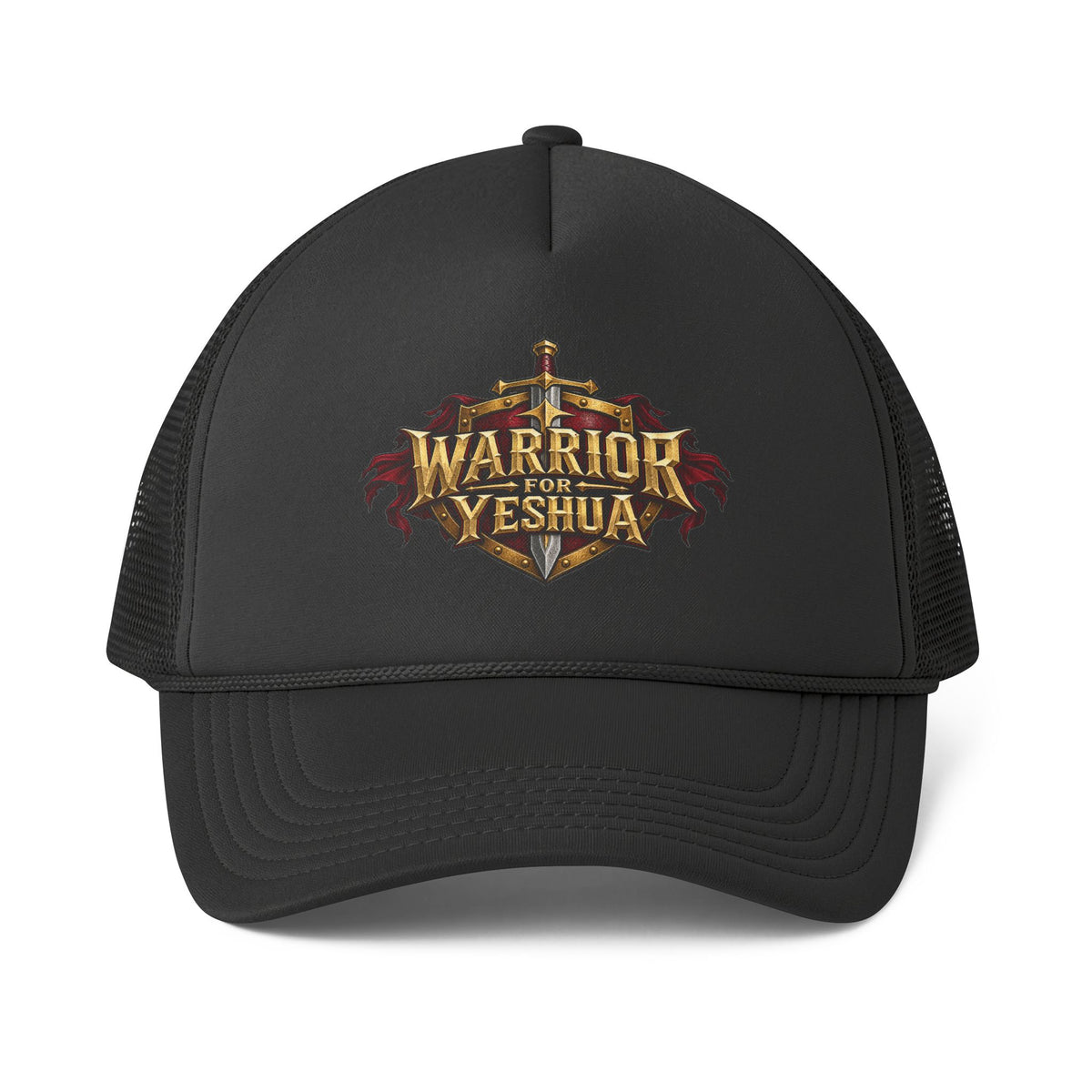 Warrior for Yeshua™ Men’s Trucker Hat | Christian Faith Warrior Cap | Bold Spiritual Armor Statement Hat | Rooted in Yah Mercantile™