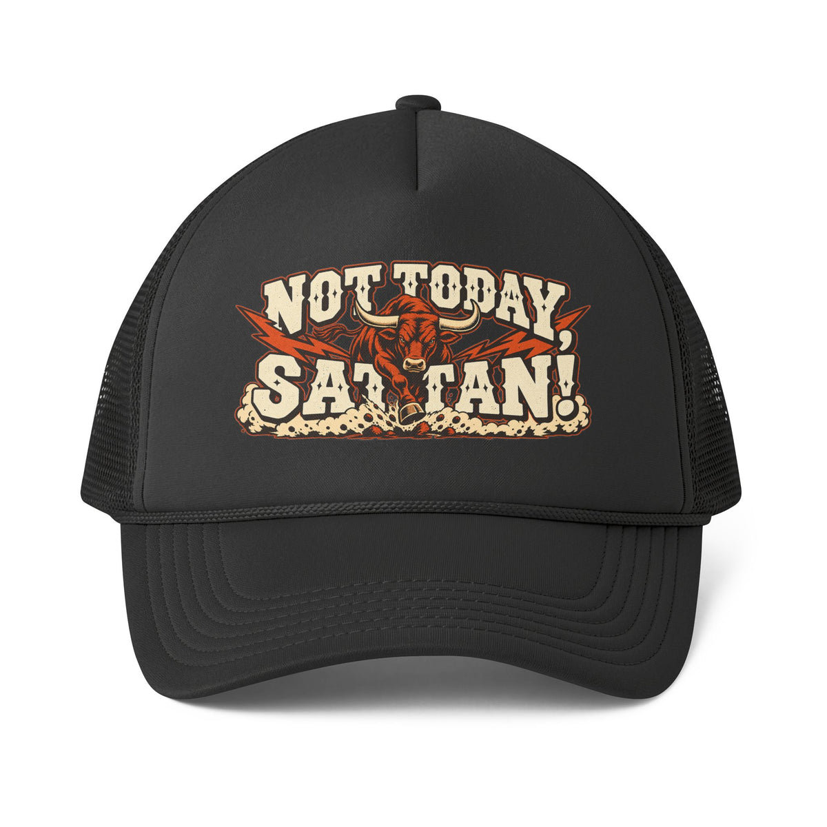 Not Today, Satan!™ Men’s Trucker Hat | Bold Christian Faith Cap | Spiritual Warrior Statement Hat | Rooted in Yah Mercantile™
