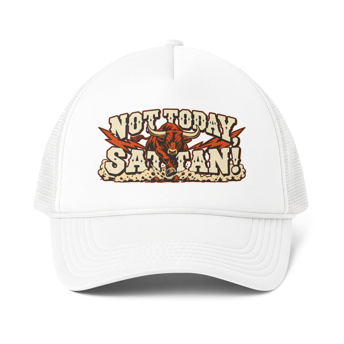 Not Today, Satan!™ Men’s Trucker Hat | Bold Christian Faith Cap | Spiritual Warrior Statement Hat | Rooted in Yah Mercantile™