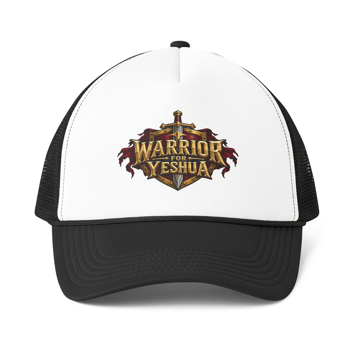 Warrior for Yeshua™ Men’s Trucker Hat | Christian Faith Warrior Cap | Bold Spiritual Armor Statement Hat | Rooted in Yah Mercantile™