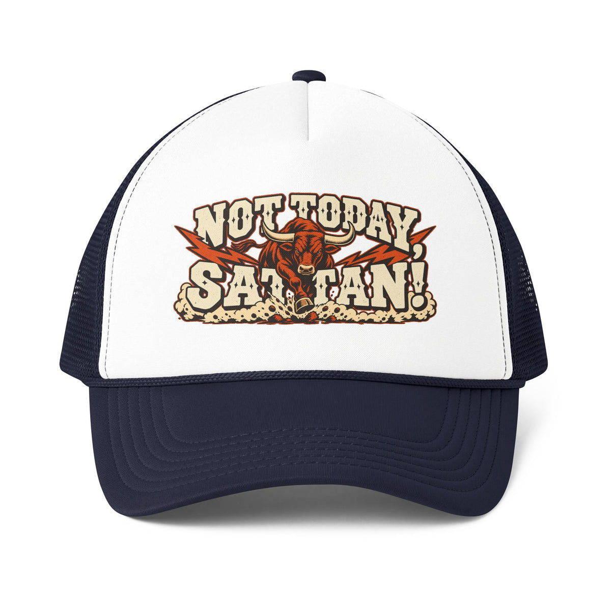 Not Today, Satan!™ Men’s Trucker Hat | Bold Christian Faith Cap | Spiritual Warrior Statement Hat | Rooted in Yah Mercantile™