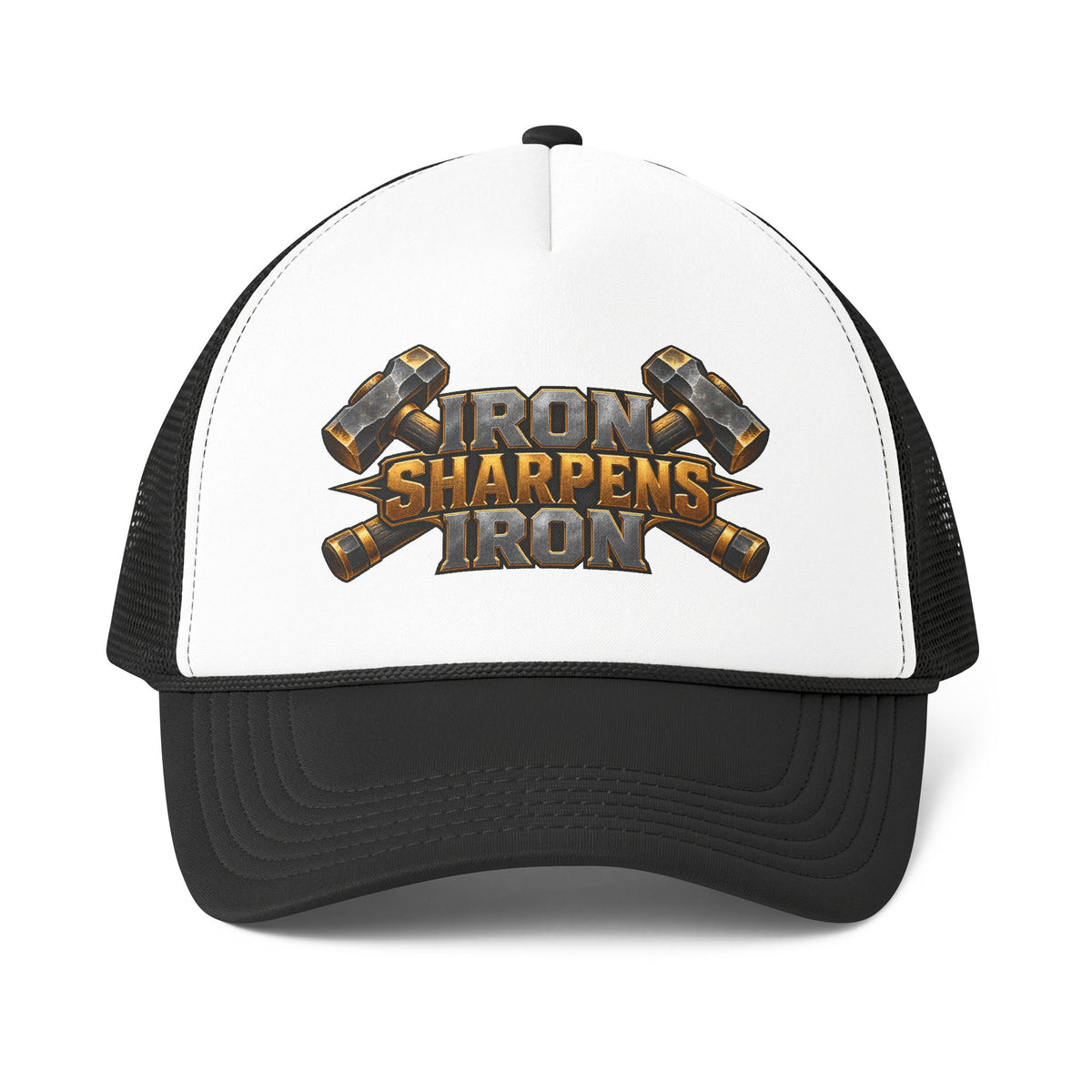 Iron Sharpens Iron™ Men’s Trucker Hat | Proverbs 27:17 Christian Faith Cap | Brotherhood & Strength Statement Hat | Rooted in Yah Mercantile™