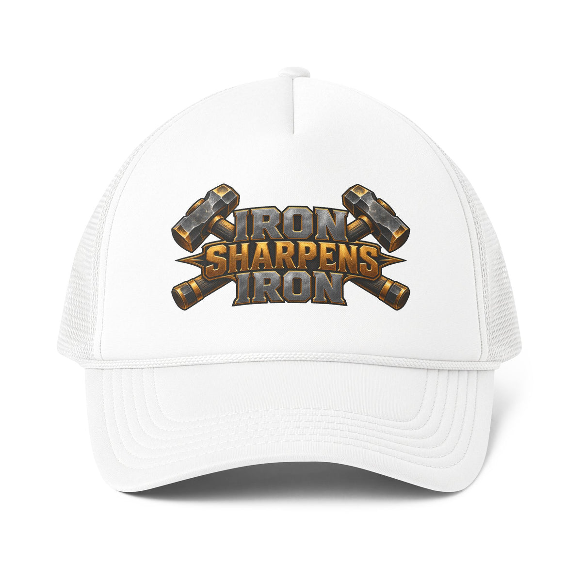 Iron Sharpens Iron™ Men’s Trucker Hat | Proverbs 27:17 Christian Faith Cap | Brotherhood & Strength Statement Hat | Rooted in Yah Mercantile™