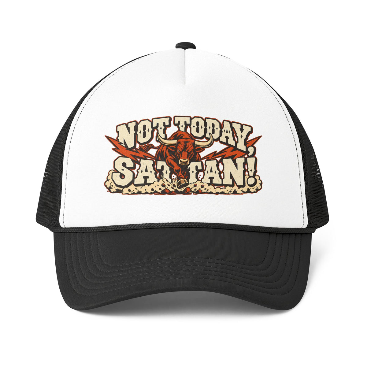 Not Today, Satan!™ Men’s Trucker Hat | Bold Christian Faith Cap | Spiritual Warrior Statement Hat | Rooted in Yah Mercantile™